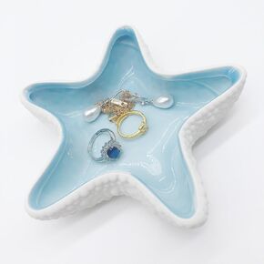 Starfish Jewelry Dish for Women, Ceramic Seashell Jewelry Holder Dish, Small Shell Ring Dish Trinket Tray, Aesthetic Room Decor Ocean Jewelry Plate Bowl, Bathroom Jewelry Tray Key Dish Gift