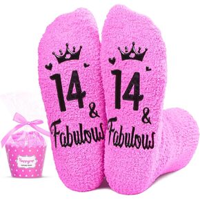 HAPPYPOP 14th Birthday Gifts Ideas Socks - 14 Year Old Birthday Presents for Girls, Happy Birthday Socks for 14 Year Olds