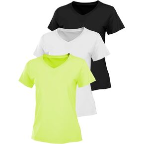 Pack of Women Workout Short Sleeve T-Shirts, Round Crew Neck Quick Dry, Athletic Exercise Clothes, Running Gym Dance Tops