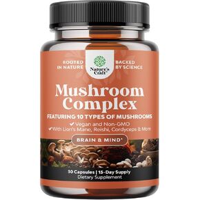 Nootropic Brain Focus Mushroom Supplement - Lions Mane Mushroom Complex and Reishi Mushroom Immune Support Adaptogen Blend - 10X Mushroom Blend for Natural Sugar Balance and Mental Focus