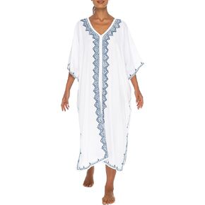 Back From Bali Womens Beach Cover Up Maxi Embroidered Dress, Long Beach Caftan Poncho for Swimsuit