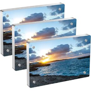 3-pack Acrylic Magnetic Photo Frame, 5x7 Inch Double Sided Acrylic Picture Floating Frame, Clear Picture Frames Freestanding Display Transparent Tabletop Gift for Desktop Display