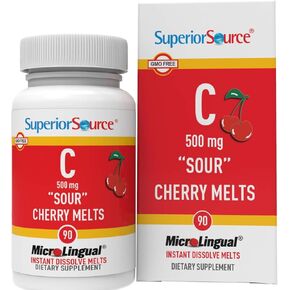 Superior Source Vitamin C 500 mg Sublingual Tablets - Buffered VIT C Sour Cherry Melts - Immune System Booster, Energy Vitamins - 90 Count