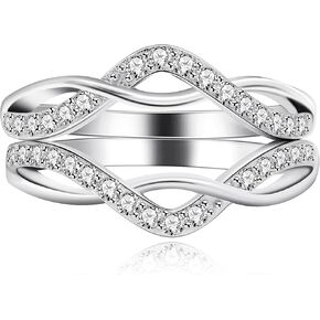 Uloveido 2 Infinity Rings Set, 925 Sterling Silver Twisted Rings for Women, Wedding Engagement Promise Halo Rings Enhancer, Size 6 7 8 9 Y1521
