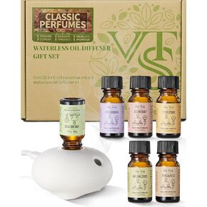 VTS Waterless Diffuser with Woody Scent Essential Oils Gift Set, Aromatherapy Oil Blends for Diffusers for Home, 6X 10ml - Coffee, Maple, Cedarwood, Sandalwood, Teakwood, Piney
