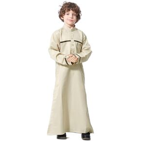 IMEKIS Kids Boys Muslim Thobe Long Sleeve Islamic Arabic Kaftan Robe Middle East Dubai Prayer Outfit with Pocket