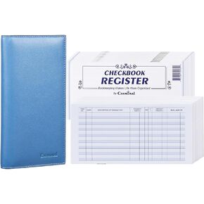 سجل دفتر شيكات CASMONAL مكون من 20 قطعة وغطاء دفتر شيكات جلدي فاخر (أزرق كاديت) مع شريط مطاطي in Kuwait