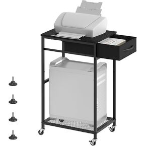 CADUKE 2 Tier PC Stand Black Computer Tower Stand CPU Stand with Fabric Drawer Computer Tower Storage Cabinet Modern Printer Stand with Wheels CPU Tower Stand Under Desk for Office Study Room