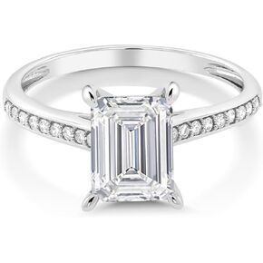 Gem Stone King 10K White Gold IGI Certified Lab Grown Diamond Engagement Ring For Women | 2.18 Cttw | Center Emerald Cut Diamond 2 Ct | F-G Color | VS1 Clarity | Available in Size 5 to 10