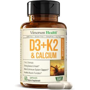 Vitamin D3, K2 Calcium Supplement with BioPerine for Immune & Bone Health - Vitamin D 5000 IU + Vitamin K2 as MK7 + Calcium. 4 in 1 Support: Strong Bones & Teeth Plus Joint & Heart Health. 60 Capsules