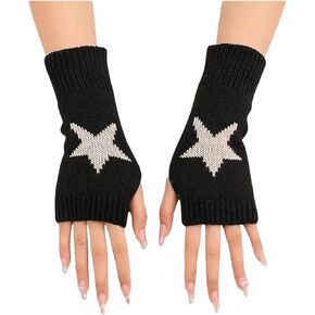 Verdusa Gril's Y2K Printed Knitted Fingerless Glove Short Gloves with Thumb Hole