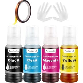 Sublimation Ink Refilled Bottles Compatible for ET-2800 ET-2400 ET-2720 ET-2700 ET-2760 ET-2750 ET-2803 ET-2850 ET-3760 ET-4750 ET-4800 Printer Heat Press Transfer on Mugs T-Shirts (4x100ml)