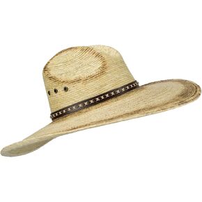 Sombreros de Hombre De Palma, Burnt Stain Big Brimmed Western Mexican Palm Leaf Sombrero Buffalo Bill Sharpshooter Cowboy Hat, Flex Fit Natural, Large