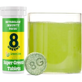 8Greens Lemon & Lime, Blood Orange, Peach Variety Pack - Daily Super Greens Vitamins for Energy & Immune Support (Pack of 3 Tubes, 30 Tablets)