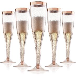 36 Plastic Champagne Flutes, 6.5 Oz Plastic Glasses Gold Rim & Glitter Gold Mimosa Glasses, Brunch Decor, Plastic Flutes Champagne Disposable