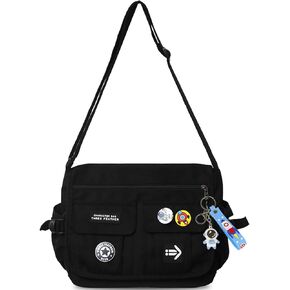 Fashion Crossbody Bag with Cute Accessories Nylon Casual Messenger Bag with Pendant Lightweight Handbag Travel Daypacks