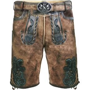 Bavarian Traditional Short Leather Trousers Florian Lederhosen with Belt