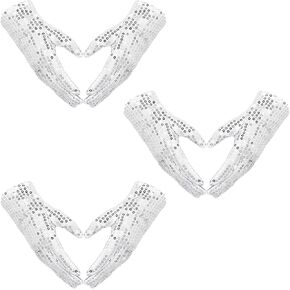 3 Pairs Silver Sequin Gloves Glitter Gloves Rhinestone Gloves Women Sequin Dance Gloves Silver Sparkly Glove Fashion Classic Masquerade Short Gloves Cosplay Dress Gloves for Skating Dressing Accessory