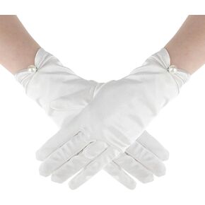 White Satin Gloves for Women, Bridal Short Satin Gloves Wedding Banquet Opera Gloves Uniform Gloves Opera Banquet 1920s Flapper Accessories Floral Tea Party Tuxedo Gloves for Dance Dress Tea Party
