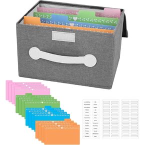 Greeting Card Organizer Box with 16 Dividers,Collapsible Greeting Card Storage Box,Greeting Card Holder With Lids，Ideal for Greeting Cards,Recipes, Photos, Envelopes, Keepsake（Beige，84 Pcs Labels）