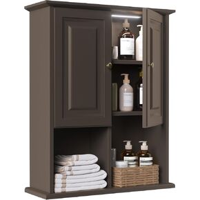 HAIOOU Bathroom Wall Cabinet with Motion Sensor LED Light, Wooden Medicine Cabinet Wall Mounted Cupboard, Over Toilet Storage Cabinet with Buffering Hinges and Adjustable Shelf - Modern White