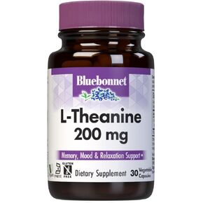 Bluebonnet Nutrition L-Theanine 200mg, Free-Form Amino Acid, Promotes Relaxation*, Soy-Free, Gluten-Free, Non-GMO, Kosher Certified, Vegan, 60 Vegetable Capsules, 60 Servings