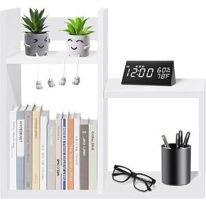 Desktop Bookshelf, Wooden Desk Organizer High-Capacity Counter Bookcase, Multipurpose Storage Display Stand Desk Accessories Display Stand for Office Dorm Home, White