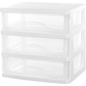 BYCY Plastic Stackable Storage 3 Drawers, White Bathroom Makeup Organizer with Wide Clear Drawers Tabletop Drawer Organizer for Desk,Easily Assemble for Fridge,Bathroom,Cabinet