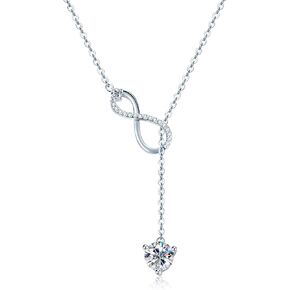 AINUOSHI Twist Infinity Y Necklace Moissanite Pendant Lariat Necklace For Women 925 Sterling Silver Dainty Drop Necklaces 1.26CT Lab-Created Diamond with Certificate of Authenticity D Color VVS1 Birthday Prom Anniversary Christmas Valentine's Day Gifts 16