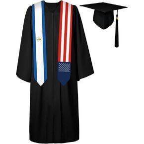72 Inch Nicaragua Flag and USA Flag Graduation Sash Unisex Adults Graduation Stole Scarf International Class of 2024 (Not Include Baccalaureate Gown and Hat)