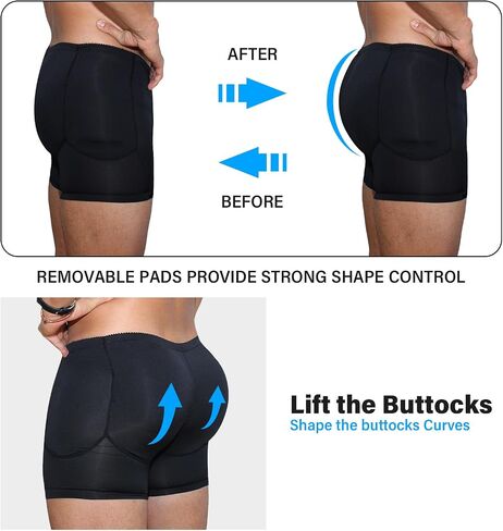 Mens Padded Underwear Butt Enhancer High Waisted Shapewear Butt Lifter Boxers with Detachable Pads in Saudi Arabia