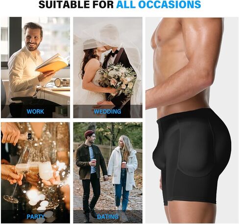 Mens Padded Underwear Butt Enhancer High Waisted Shapewear Butt Lifter Boxers with Detachable Pads in Saudi Arabia