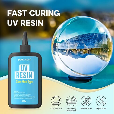 JANCHUN Clear UV Resin kit - Upgraded 300g Ultraviolet UV Resin Glue Hard Type, Low Odor, Fast Curing UV Epoxy Resin Color Pigment for Jewelry Making kit, DIY Crafts Resin Molds Coating and Beginners in Kuwait