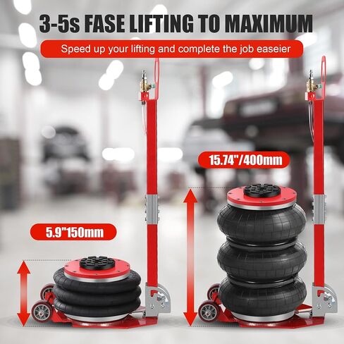 Air Jack 5 Ton 11000lbs Pneumatic Jack 3s Fast Lifting Height Up to 16Inch, Air Jacks for Cars with Adjustable Long Handle Heavy-Duty Triple Bag Air Jack Red in Saudi Arabia