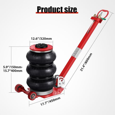 Air Jack 5 Ton 11000lbs Pneumatic Jack 3s Fast Lifting Height Up to 16Inch, Air Jacks for Cars with Adjustable Long Handle Heavy-Duty Triple Bag Air Jack Red in Saudi Arabia