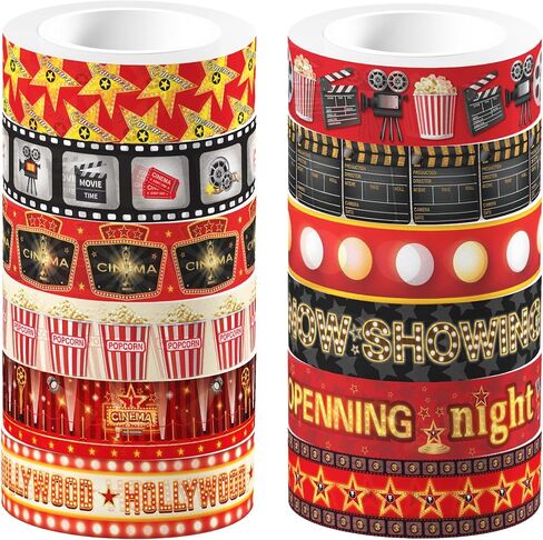 12 Rolls Movie Night Decorations - 0.6 inch X 16Ft, Perfect for Movie Night Supplies, Classroom Bulletin Board Borders, Hollywood Theme Party Decorations Washi Tape for Outdoor Movie Night in Saudi Arabia
