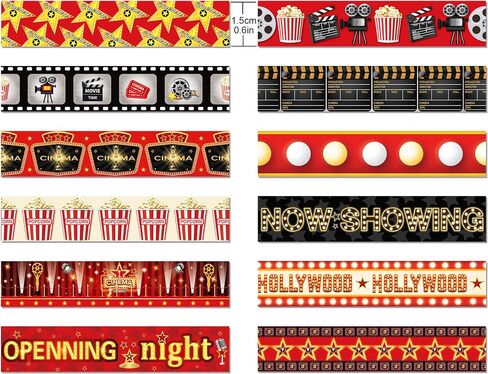 12 Rolls Movie Night Decorations - 0.6 inch X 16Ft, Perfect for Movie Night Supplies, Classroom Bulletin Board Borders, Hollywood Theme Party Decorations Washi Tape for Outdoor Movie Night in Saudi Arabia