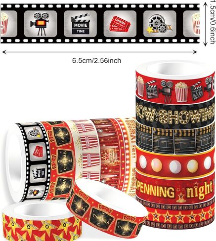 12 Rolls Movie Night Decorations - 0.6 inch X 16Ft, Perfect for Movie Night Supplies, Classroom Bulletin Board Borders, Hollywood Theme Party Decorations Washi Tape for Outdoor Movie Night in Saudi Arabia