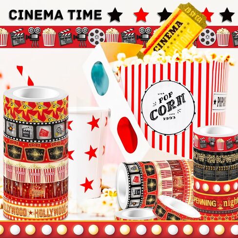 12 Rolls Movie Night Decorations - 0.6 inch X 16Ft, Perfect for Movie Night Supplies, Classroom Bulletin Board Borders, Hollywood Theme Party Decorations Washi Tape for Outdoor Movie Night in Saudi Arabia