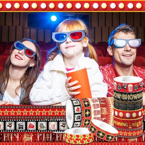 12 Rolls Movie Night Decorations - 0.6 inch X 16Ft, Perfect for Movie Night Supplies, Classroom Bulletin Board Borders, Hollywood Theme Party Decorations Washi Tape for Outdoor Movie Night in Saudi Arabia