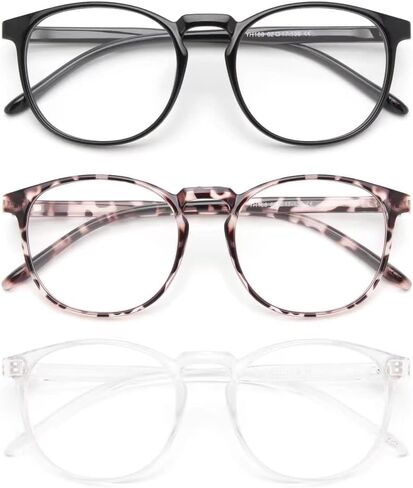 ايبوان نظارات حجب الضوء الازرق مع عدسات متلونة بالضوء، 3 قطع نظارات باطار دائري عصري ريترو - مضادة للاشعة فوق البنفسجية/الوهج بنسبة 99.9% in Kuwait