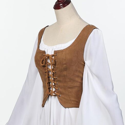 Women's Reversible Suede Vest Renaissance Pirates Vest Steampunk Gothic Medieval Corset Top in Saudi Arabia
