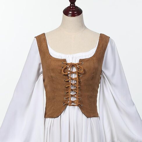 Women's Reversible Suede Vest Renaissance Pirates Vest Steampunk Gothic Medieval Corset Top in Saudi Arabia
