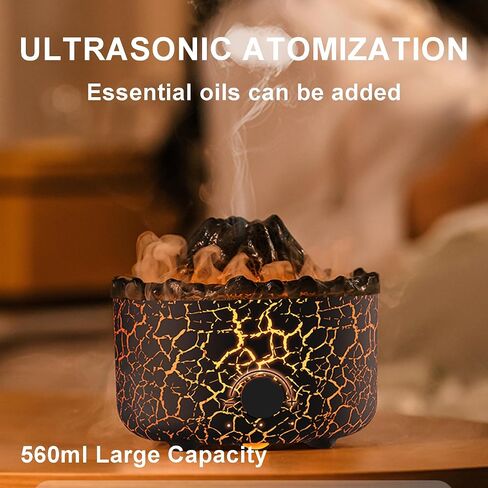 YALEDI Aromatherapy Essential Oil Diffuser, 560ml Ultrasonic Cool Mist Diffuser/Humidifier with Flame & Volcano 2 Mist Mode, for Bedroom,Office,Home, Timer & Auto Shut-Off, Remote Control, Gift in Kuwait