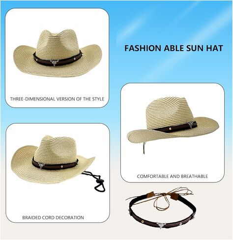 Women Straw Cowboy Hats, Sparkly Western Cowgirl Hat for Holiday, Foldable Vacation Beach Sun Hat with Wide Brim for Summer in Kuwait