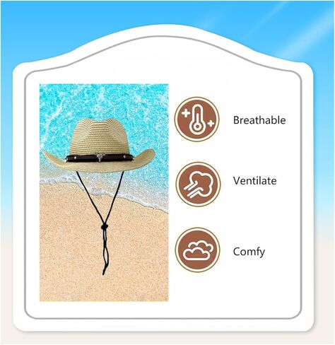 Women Straw Cowboy Hats, Sparkly Western Cowgirl Hat for Holiday, Foldable Vacation Beach Sun Hat with Wide Brim for Summer in Kuwait
