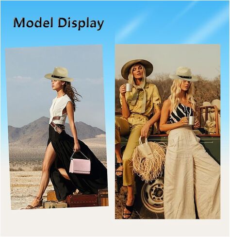 Women Straw Cowboy Hats, Sparkly Western Cowgirl Hat for Holiday, Foldable Vacation Beach Sun Hat with Wide Brim for Summer in Kuwait