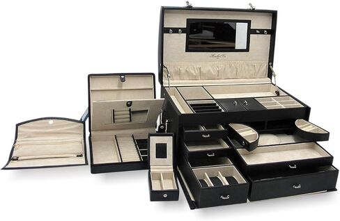 Morelle & Co. Marylyn Leather Jewelry Chest with 3 Takeaway cases, Black in Saudi Arabia