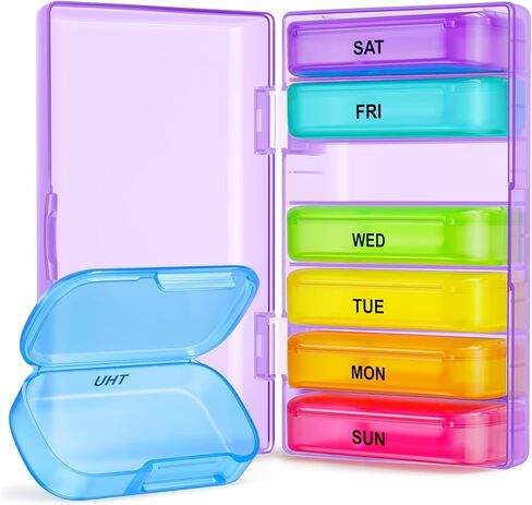 ZIKEE 7 Packs Extra Large Pill Organizer, Portable Pill Box 7 Day for Pocket, Purse, Weekly Pill Case with Dual-Protection Design, Pill Container for Medication, Vitamin, Fish Oil, Supplement, Black in Saudi Arabia