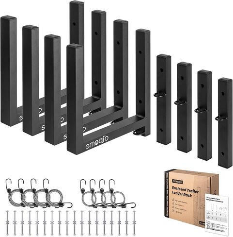Ladder Rack for Trailer, 4 Racks Enclosed Trailer Ladder Rack Side Mount 400lb Load Black Aluminum, Cargo Trailers Ladder Rack Utility for Exterior or Interior Side Wall in Saudi Arabia
